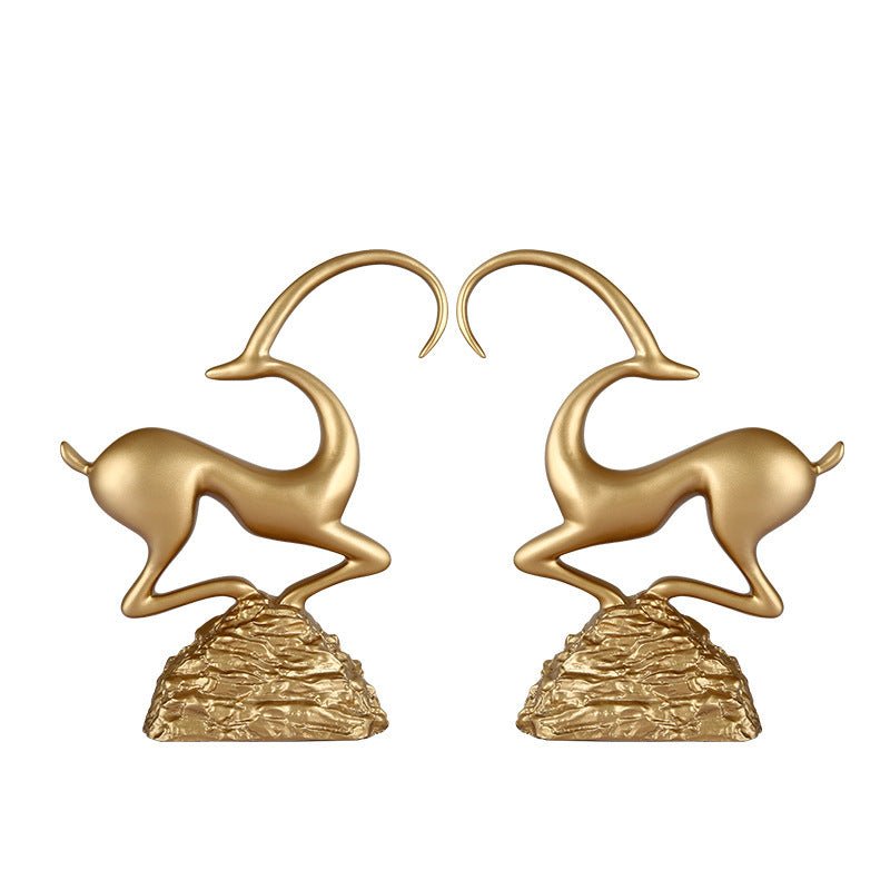 Abstract Deer Resin Sculptures – Modern Electroplated Ornaments (Singles & Pairs) - Pair of Antique Gold - 
