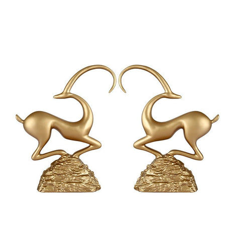Abstract Deer Resin Sculptures – Modern Electroplated Ornaments (Singles & Pairs) - Pair of Antique Gold - 