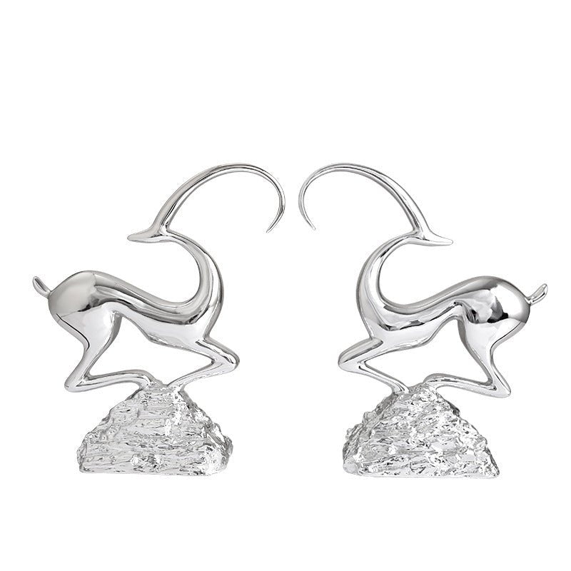 Abstract Deer Resin Sculptures – Modern Electroplated Ornaments (Singles & Pairs) - Pair of Elegant Silver - 