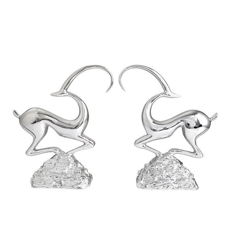 Abstract Deer Resin Sculptures – Modern Electroplated Ornaments (Singles & Pairs) - Pair of Elegant Silver - 