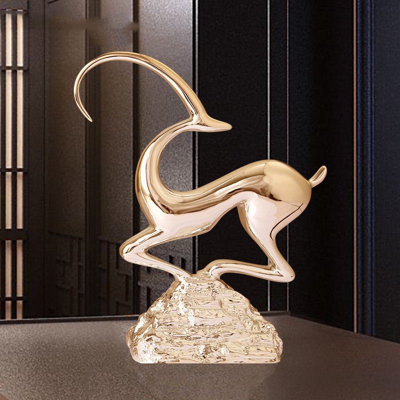 Abstract Deer Resin Sculptures – Modern Electroplated Ornaments (Singles & Pairs) - Pair of Antique Gold - 