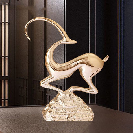 Abstract Deer Resin Sculptures – Modern Electroplated Ornaments (Singles & Pairs) - Pair of Antique Gold - 