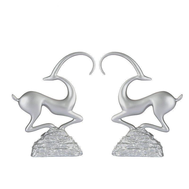 Abstract Deer Resin Sculptures – Modern Electroplated Ornaments (Singles & Pairs) - Pair of Antique Silver - 