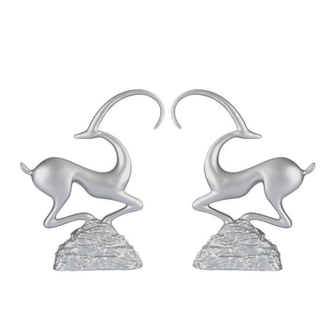 Abstract Deer Resin Sculptures – Modern Electroplated Ornaments (Singles & Pairs) - Pair of Antique Silver - 