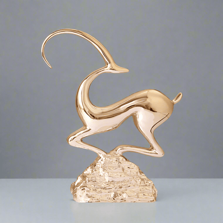 Abstract Deer Resin Sculptures – Modern Electroplated Ornaments (Singles & Pairs) - Pair of Antique Gold - 