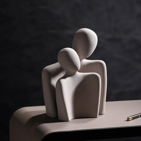 Abstract Embrace Couple Sculpture | Modern Resin Art Décor - Grey - 