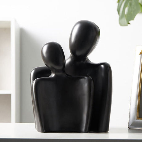 Abstract Embrace Couple Sculpture | Modern Resin Art Décor - Black - 
