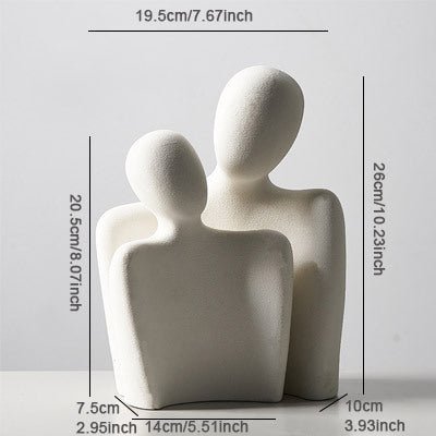 Abstract Embrace Couple Sculpture | Modern Resin Art Décor - White - 