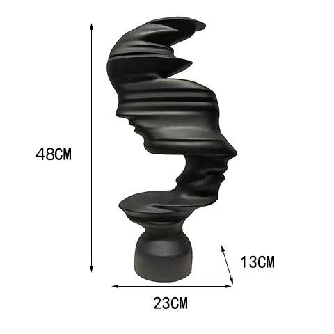 Abstract Face Sculpture – Modern Black & White Décor - Black - 