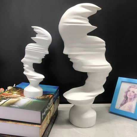 Abstract Face Sculpture – Modern Black & White Décor - White - 