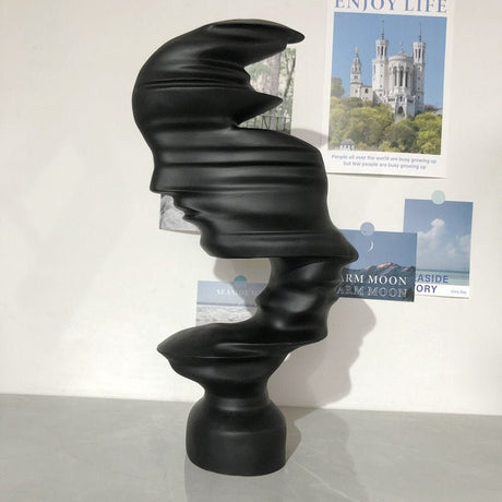 Abstract Face Sculpture – Modern Black & White Décor - White - 