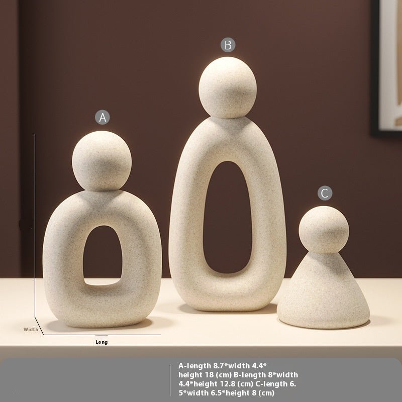 Abstract Family of Three Sculpture – Modern Resin Ornament - Milky White Sandstone - 