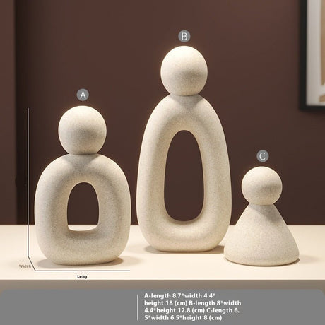 Abstract Family of Three Sculpture – Modern Resin Ornament - Milky White Sandstone - 