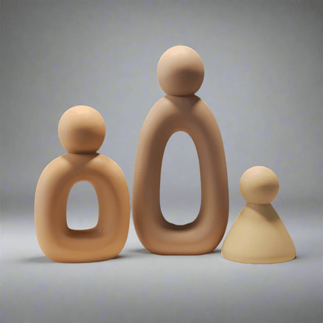 Abstract Family of Three Sculpture – Modern Resin Ornament - Milky White Sandstone - 