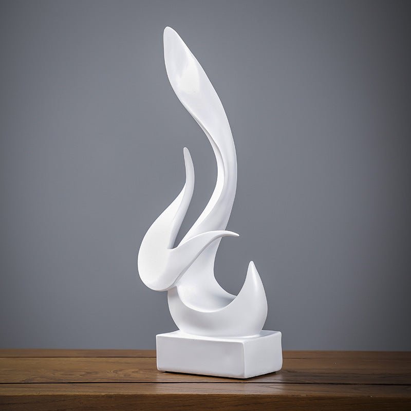 Abstract Flame Resin Sculpture – Modern Minimalist Black & White Art Décor - White - 