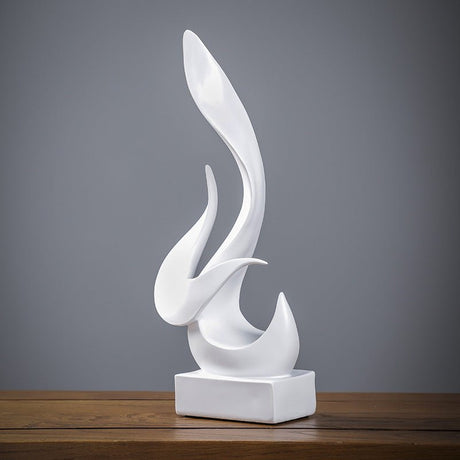 Abstract Flame Resin Sculpture – Modern Minimalist Black & White Art Décor - White - 