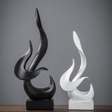 Abstract Flame Resin Sculpture – Modern Minimalist Black & White Art Décor - Black - 
