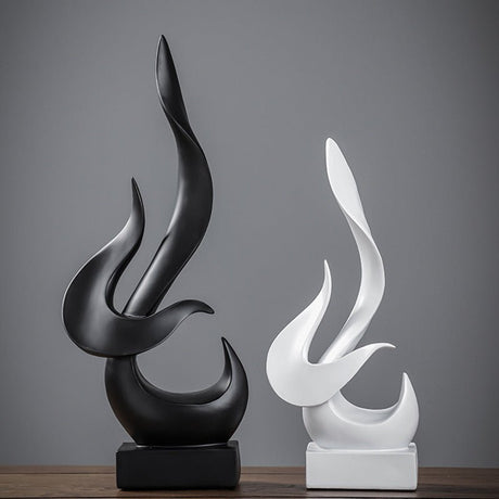 Abstract Flame Resin Sculpture – Modern Minimalist Black & White Art Décor - Black - 