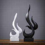 Abstract Flame Resin Sculpture – Modern Minimalist Black & White Art Décor - Black - 