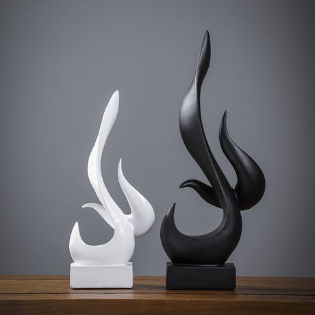 Abstract Flame Resin Sculpture – Modern Minimalist Black & White Art Décor - Black - 