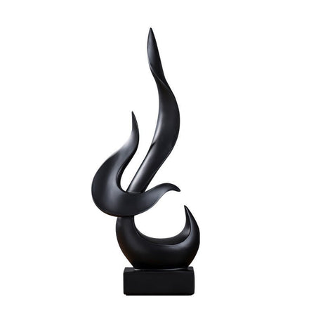 Abstract Flame Resin Sculpture – Modern Minimalist Black & White Art Décor - Black - 