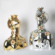 Abstract Flower Girl Sculpture – Modern Resin Art Ornaments - L - Gold - 