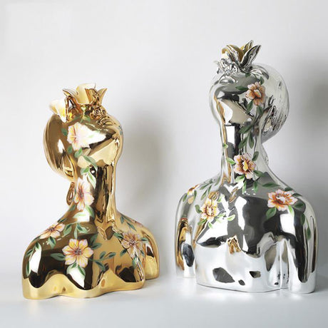 Abstract Flower Girl Sculpture – Modern Resin Art Ornaments - L - Gold - 
