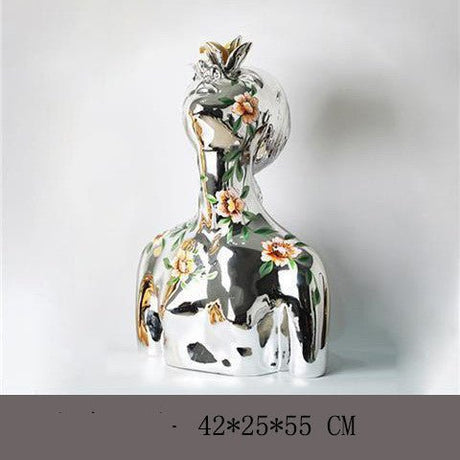 Abstract Flower Girl Sculpture – Modern Resin Art Ornaments - S - Silver - 