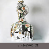 Abstract Flower Girl Sculpture – Modern Resin Art Ornaments - L - Silver - 