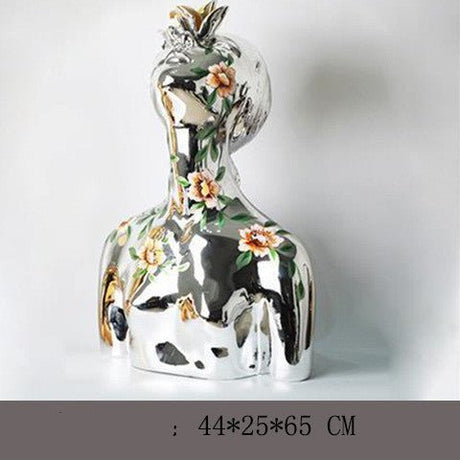 Abstract Flower Girl Sculpture – Modern Resin Art Ornaments - L - Silver - 