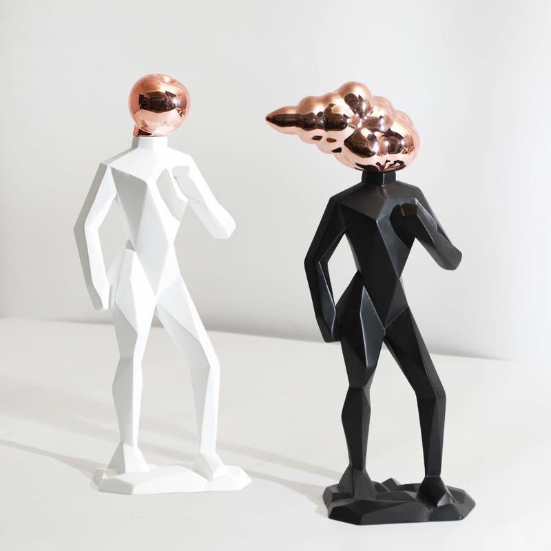 Abstract Futuristic Resin Sculptures – Modern Geometric Figures - Black - 