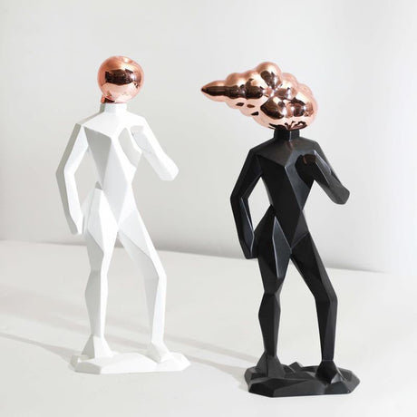 Abstract Futuristic Resin Sculptures – Modern Geometric Figures - Black - 