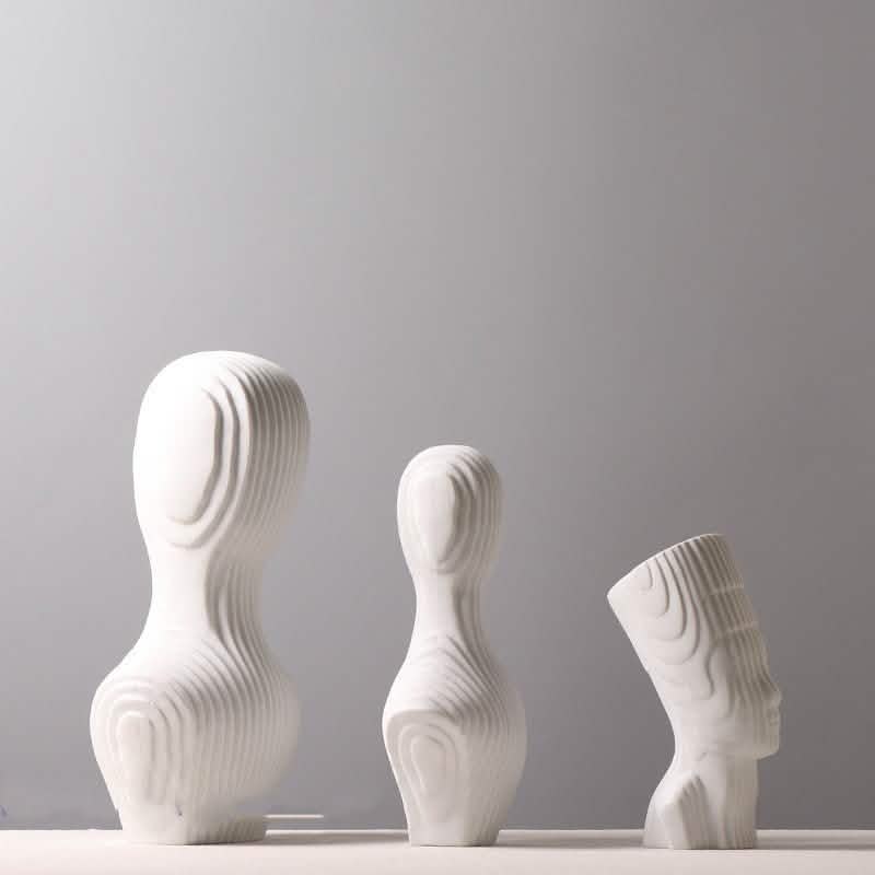 Abstract Geometric Sculpture – Modern Minimalist White Resin Statues with Pyramid & Bust for Contemporary Home Décor - Large - White - 