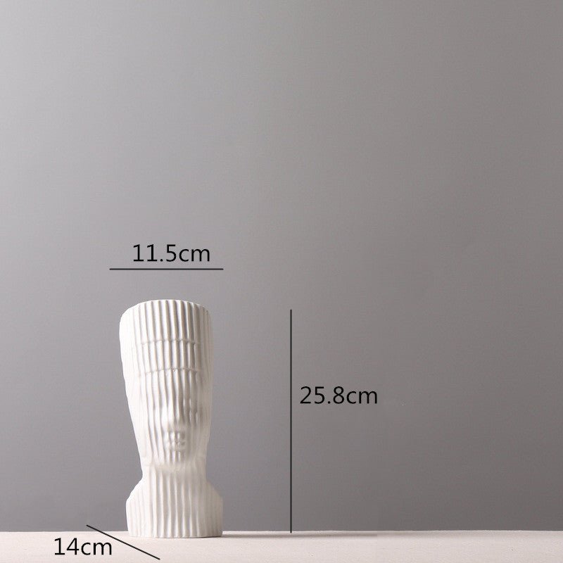 Abstract Geometric Sculpture – Modern Minimalist White Resin Statues with Pyramid & Bust for Contemporary Home Décor - Small - White - 