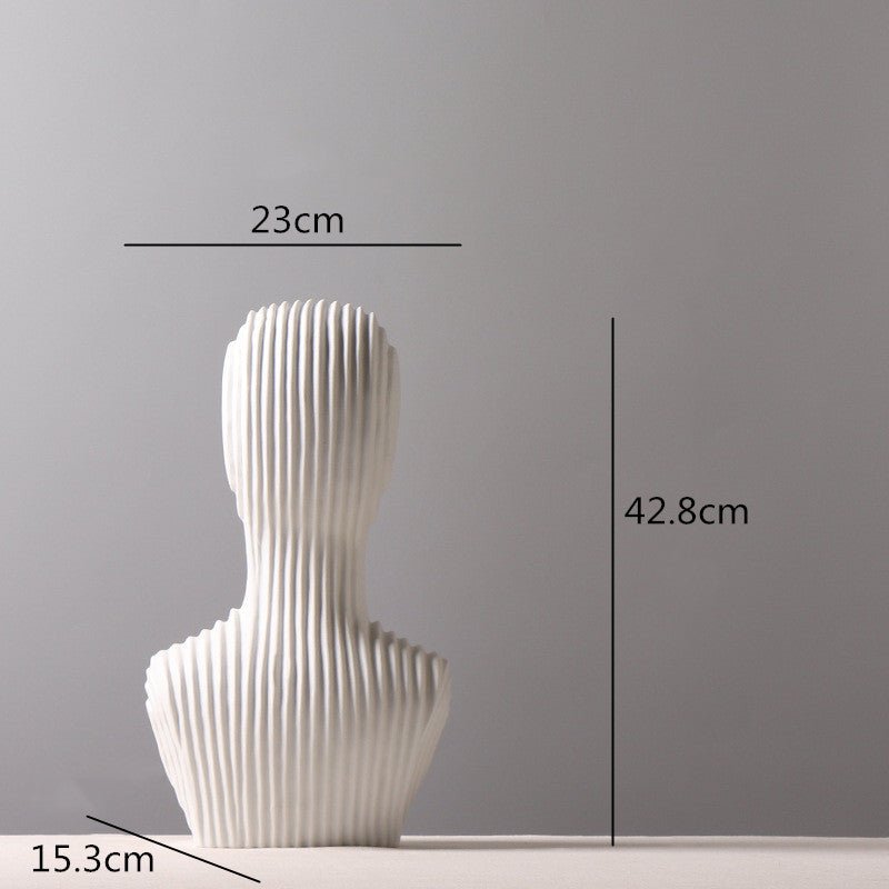 Abstract Geometric Sculpture – Modern Minimalist White Resin Statues with Pyramid & Bust for Contemporary Home Décor - Large - White - 