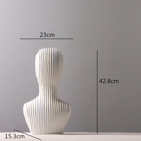 Abstract Geometric Sculpture – Modern Minimalist White Resin Statues with Pyramid & Bust for Contemporary Home Décor - Large - White - 