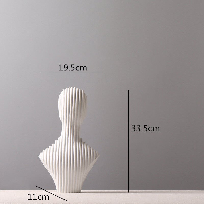Abstract Geometric Sculpture – Modern Minimalist White Resin Statues with Pyramid & Bust for Contemporary Home Décor - Medium - White - 