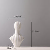 Abstract Geometric Sculpture – Modern Minimalist White Resin Statues with Pyramid & Bust for Contemporary Home Décor - Medium - White - 