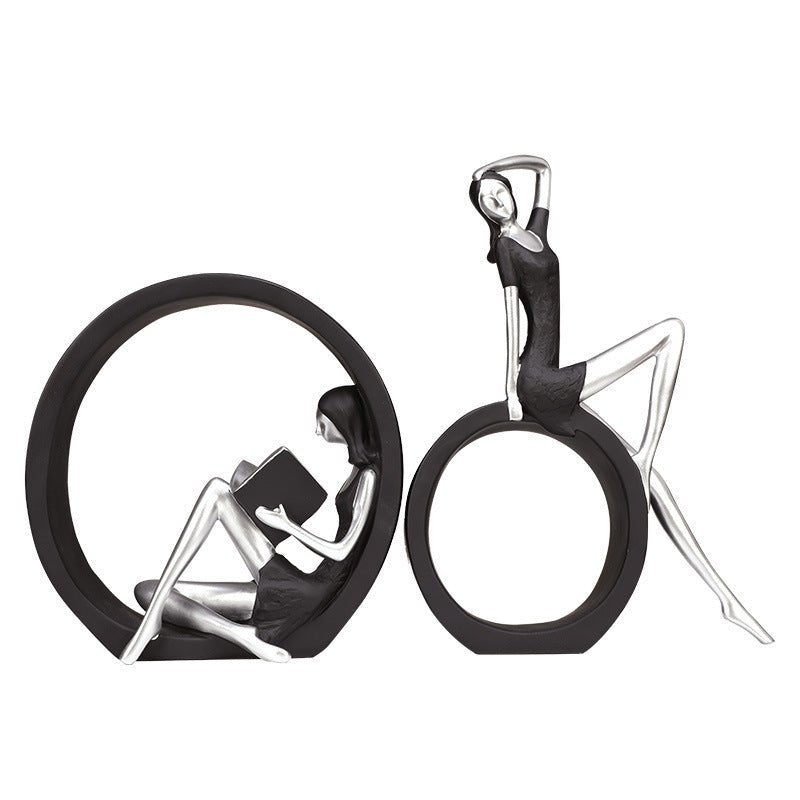Abstract Girl Sculpture – Modern Resin Art Décor for Living Rooms - Black - 