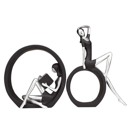 Abstract Girl Sculpture – Modern Resin Art Décor for Living Rooms - Black - 