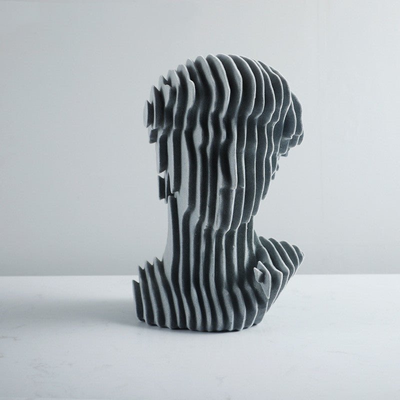 Abstract Layered Bust Sculpture Set – Modern Grey Resin Head Statues for Contemporary Home & Office Décor - Large - 