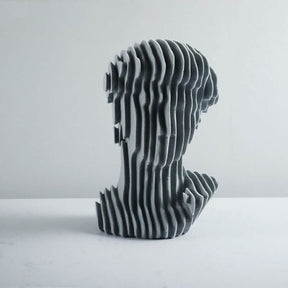 Abstract Layered Bust Sculpture Set – Modern Grey Resin Head Statues for Contemporary Home & Office Décor - Large - 