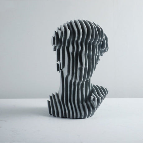 Abstract Layered Bust Sculpture Set – Modern Grey Resin Head Statues for Contemporary Home & Office Décor - Large - 