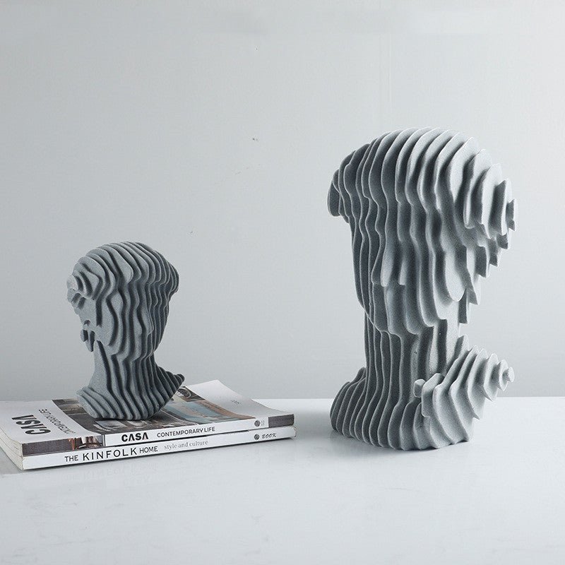 Abstract Layered Bust Sculpture Set – Modern Grey Resin Head Statues for Contemporary Home & Office Décor - Small - 