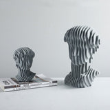 Abstract Layered Bust Sculpture Set – Modern Grey Resin Head Statues for Contemporary Home & Office Décor - Small - 