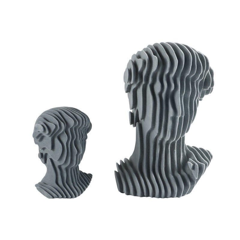 Abstract Layered Bust Sculpture Set – Modern Grey Resin Head Statues for Contemporary Home & Office Décor - Small - 
