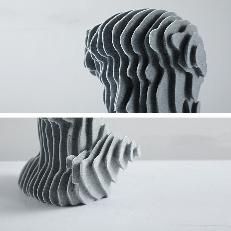 Abstract Layered Bust Sculpture Set – Modern Grey Resin Head Statues for Contemporary Home & Office Décor - Small - 
