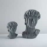 Abstract Layered Bust Sculpture Set – Modern Grey Resin Head Statues for Contemporary Home & Office Décor - Small - 