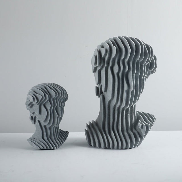 Abstract Layered Bust Sculpture Set – Modern Grey Resin Head Statues for Contemporary Home & Office Décor - Small - 