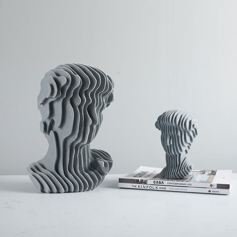 Abstract Layered Bust Sculpture Set – Modern Grey Resin Head Statues for Contemporary Home & Office Décor - Small - 